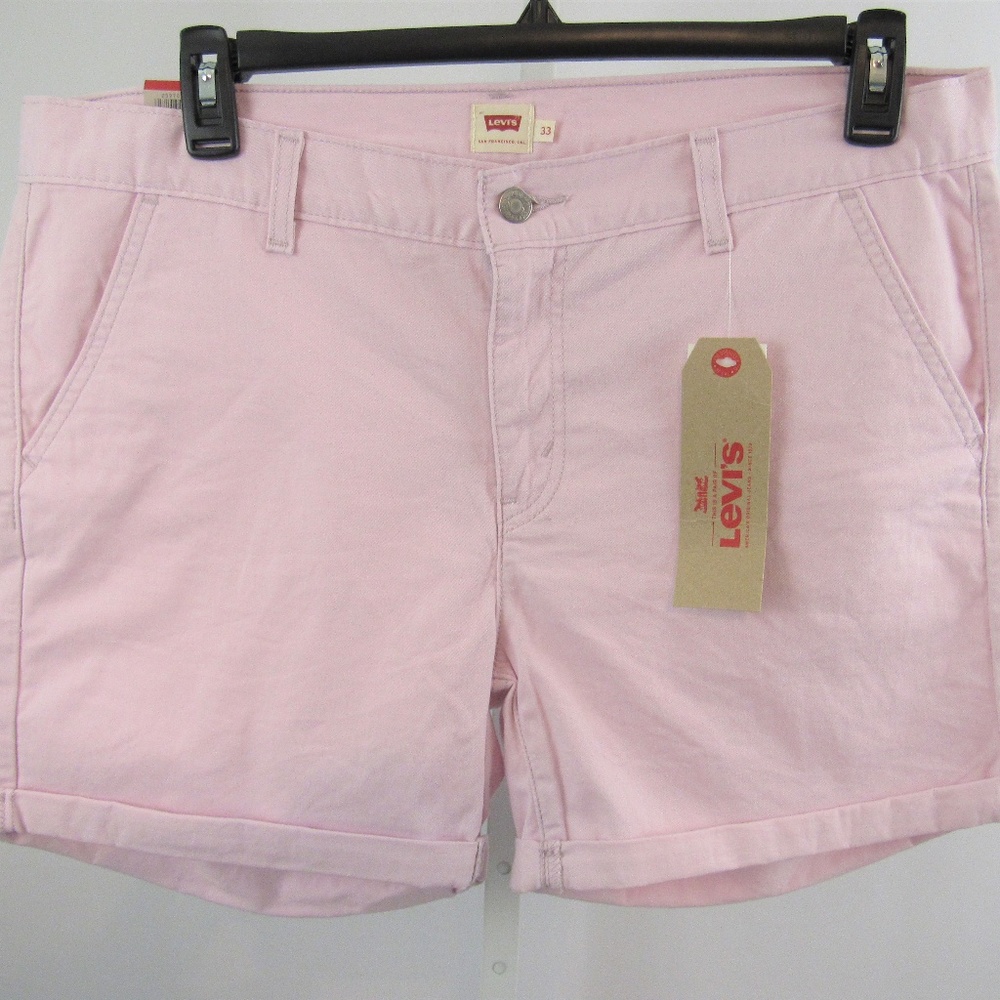 NEW Levis Pink Cuffed Mid Rise Classic Shorts16/33